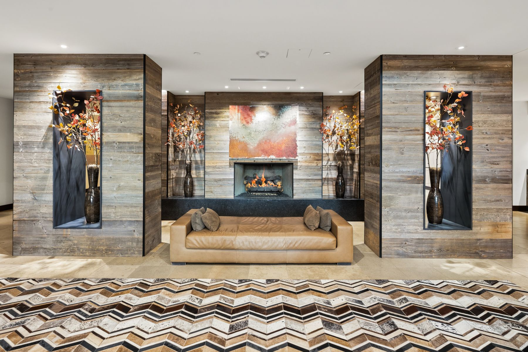 Lobby lounge with fireplace